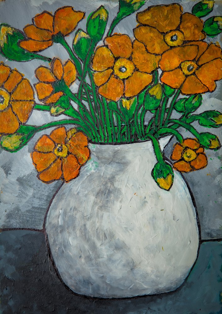 Rustik orange blomstervase af Dale Hefer & Family