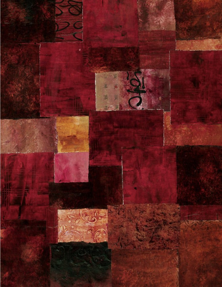 Abstrakt patchwork i rødt af Deb Chaney