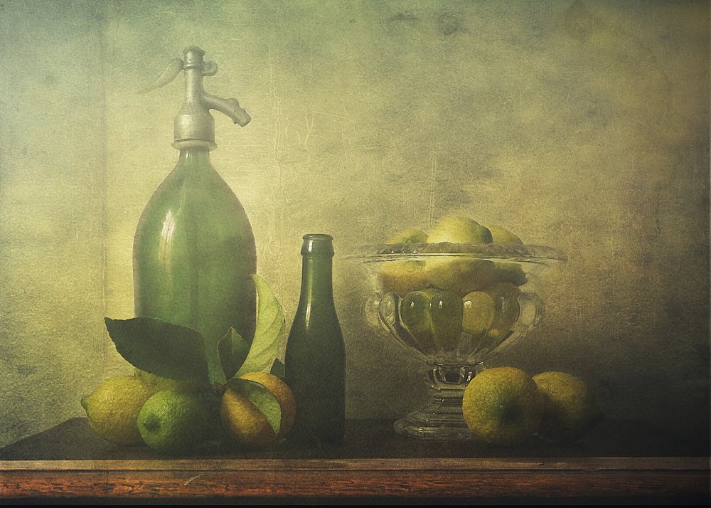 Vintage-stilleliv med citrusfrugter af Deborah Gugeri