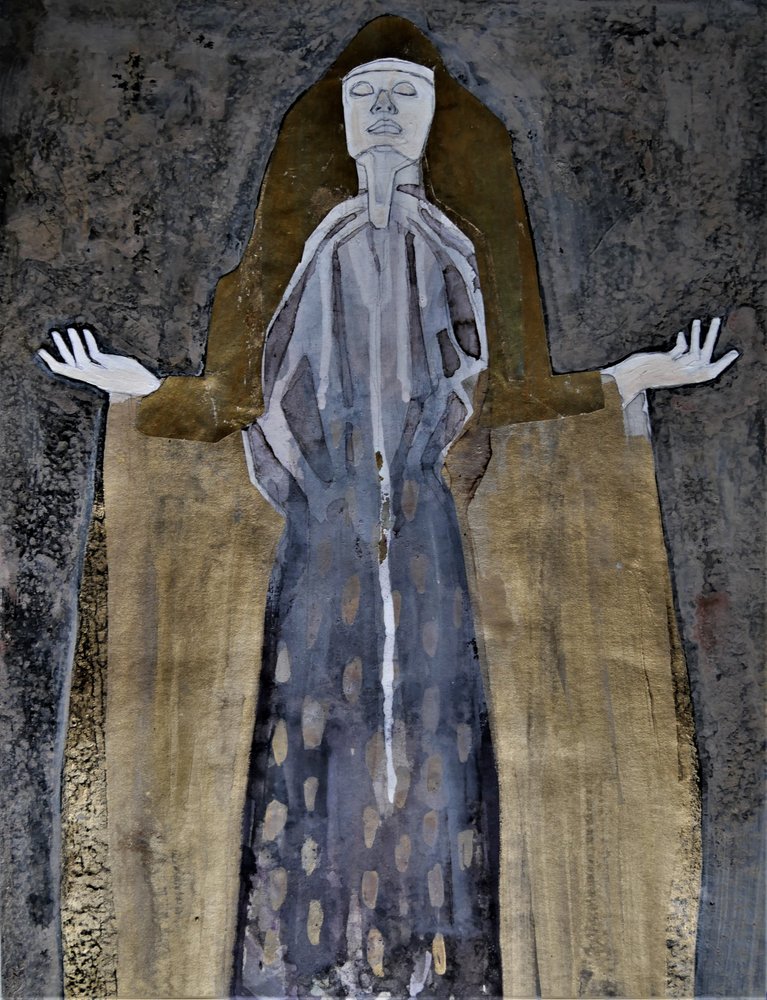 Kontemplativ gylden figur af Doris Schmitz