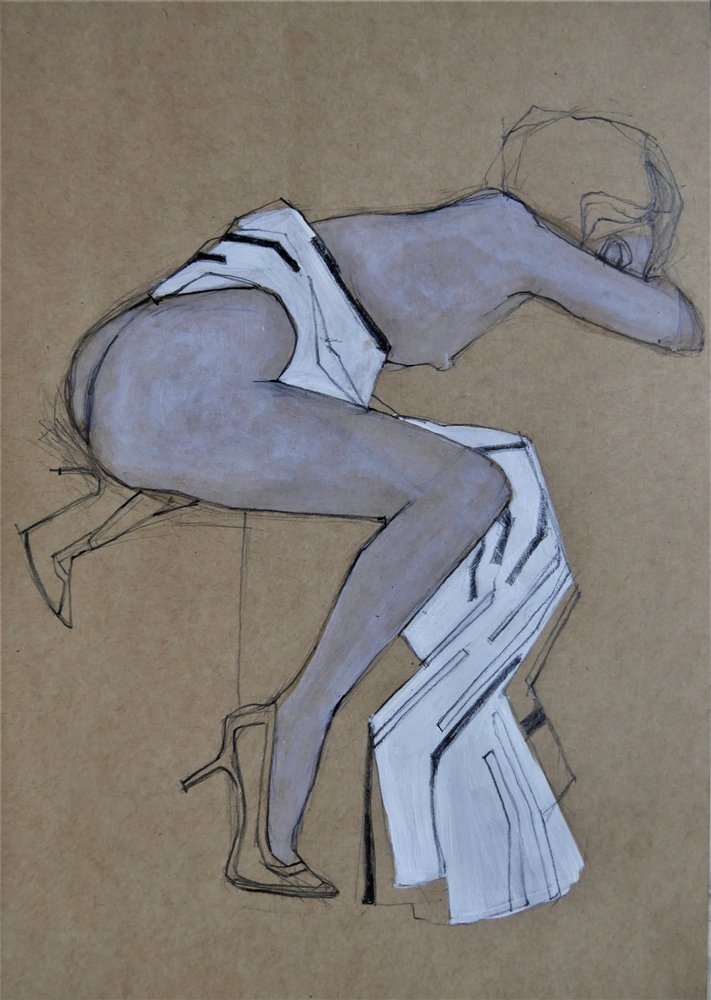 Elegant modeskitse i nudefarver af Doris Schmitz