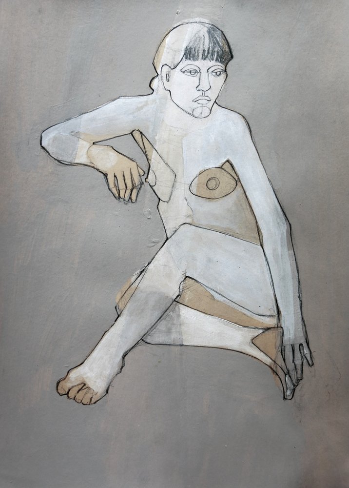 Tænksom, abstrakt nøgenfigur af Doris Schmitz