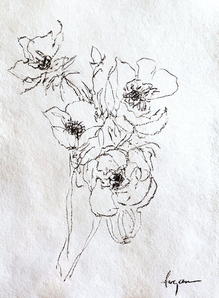 Delikat blomstertegning af Dorothy Fagan