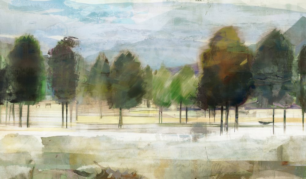Abstrakt skovlandskab af Edward Selkirk