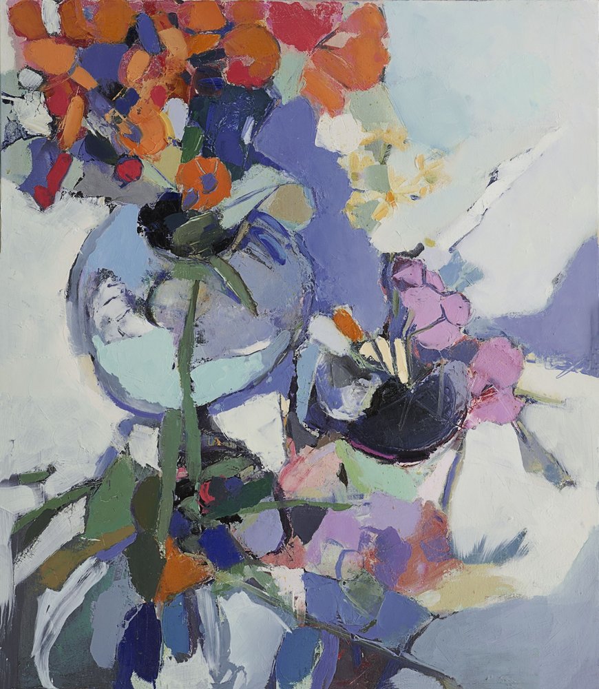 Farverigt, abstrakt blomstermotiv af Elena Shraibman
