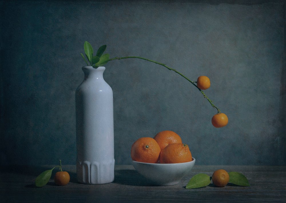 Stemningsfuldt citrus-stilleben af Fangping Zhou