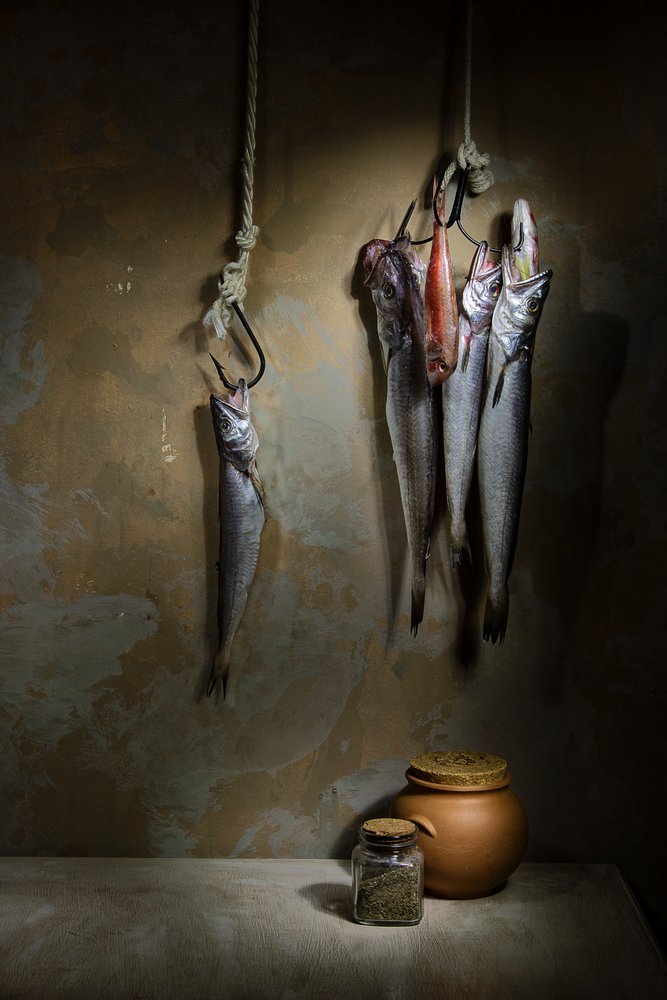 Rustikt fiskestilleben af Felice Angelino