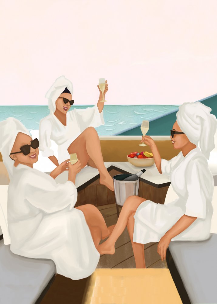 Afslapning på en yacht med champagne af Flow Line