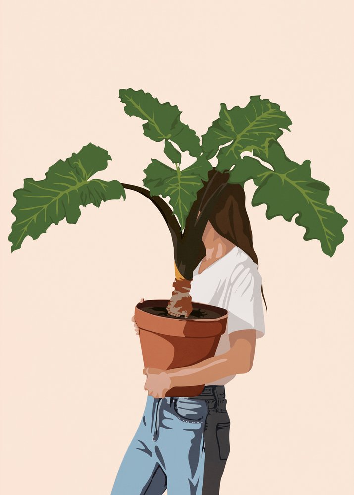Kvinde med en plante i hånden af Flow Line