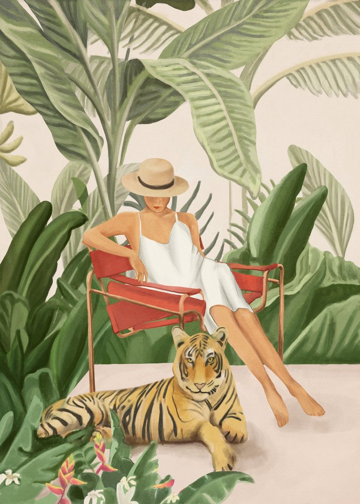 Woman Tiger Tropisk Oase af Flow Line