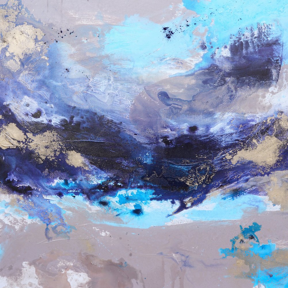 Deep Blue Golden Flow af Françoise Wattré