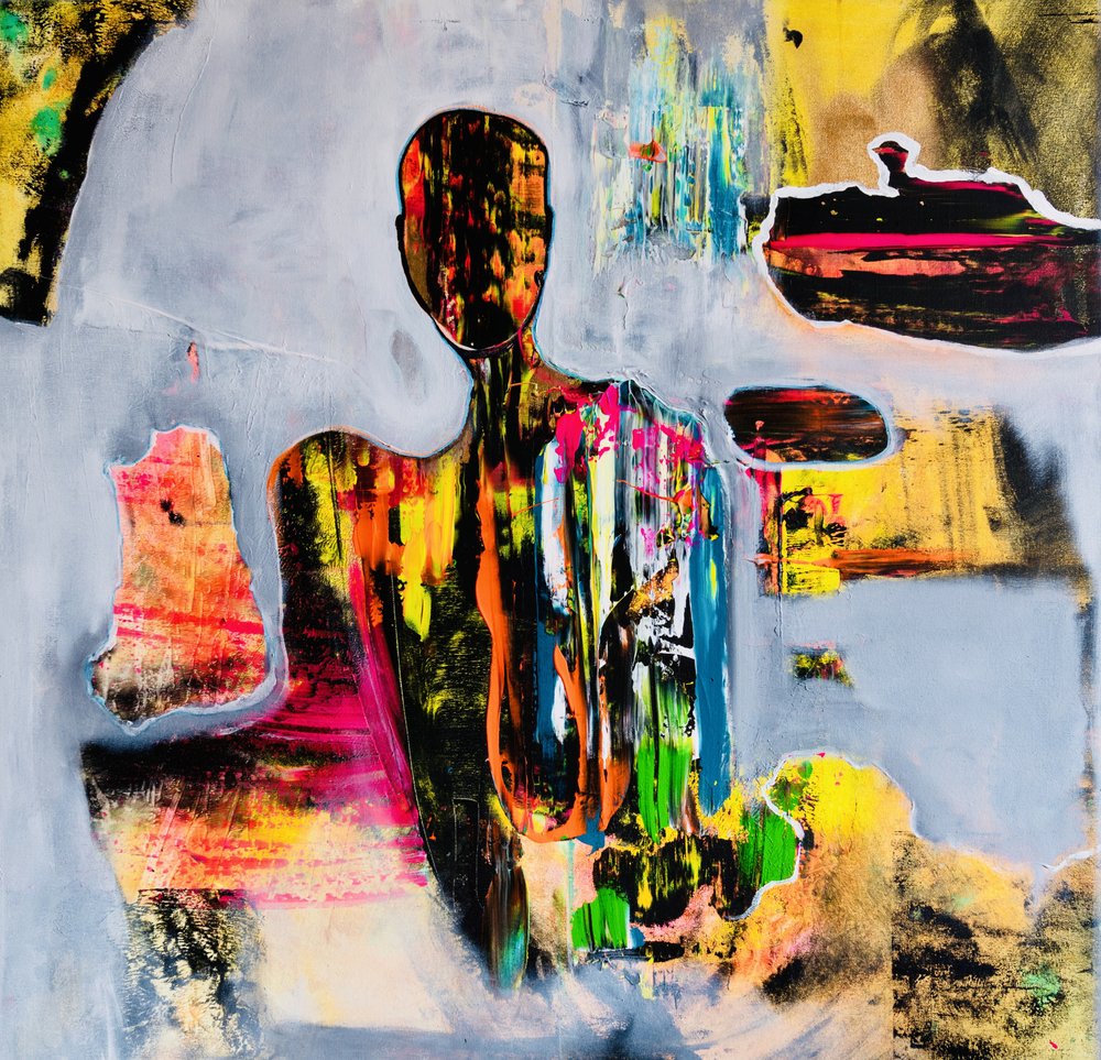 Farverig abstrakt figur af Fredrik Olsen