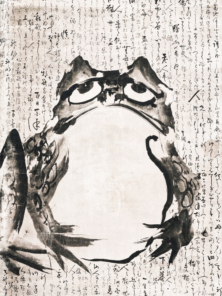 Japansk frø (slutningen af det 18. og det 19. århundrede) Vintage-tryk i blæk og farver på papir af Getsuju
