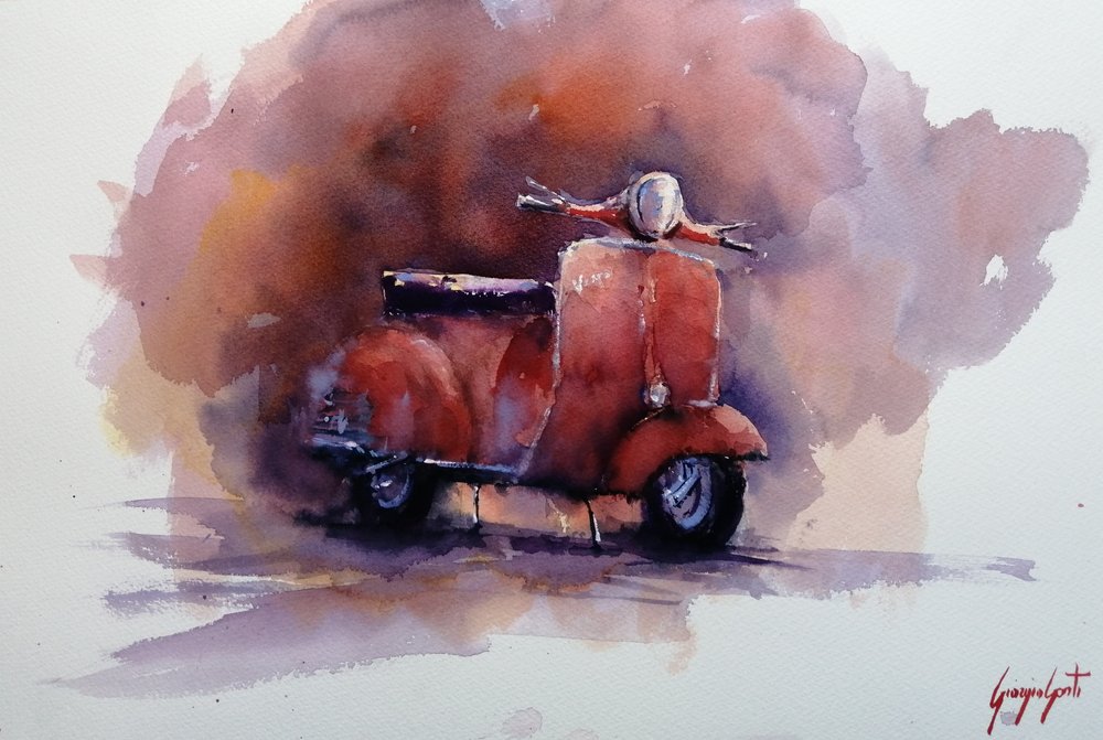 Klassisk rød scooter af Giorgio Gosti