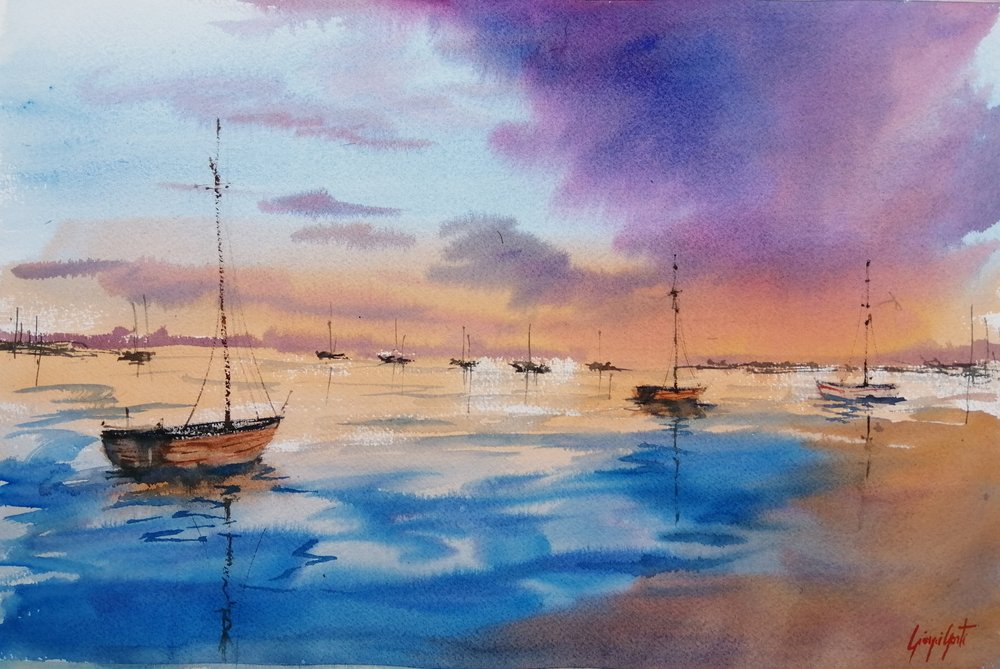 Purple Sunset Marina af Giorgio Gosti