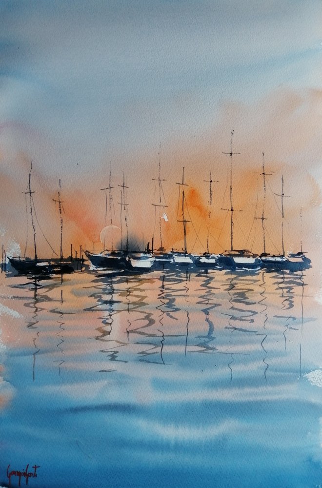 Refleksioner fra Twilight Marina af Giorgio Gosti
