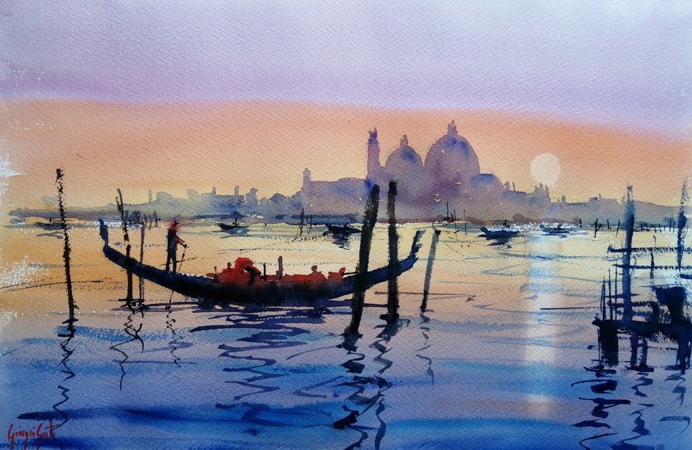 Solnedgang i en gondol i Venedig af Giorgio Gosti