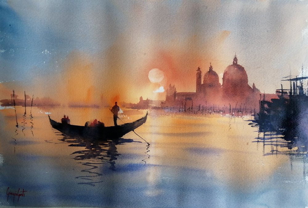 Gondoltur ved solnedgang i Venedig af Giorgio Gosti