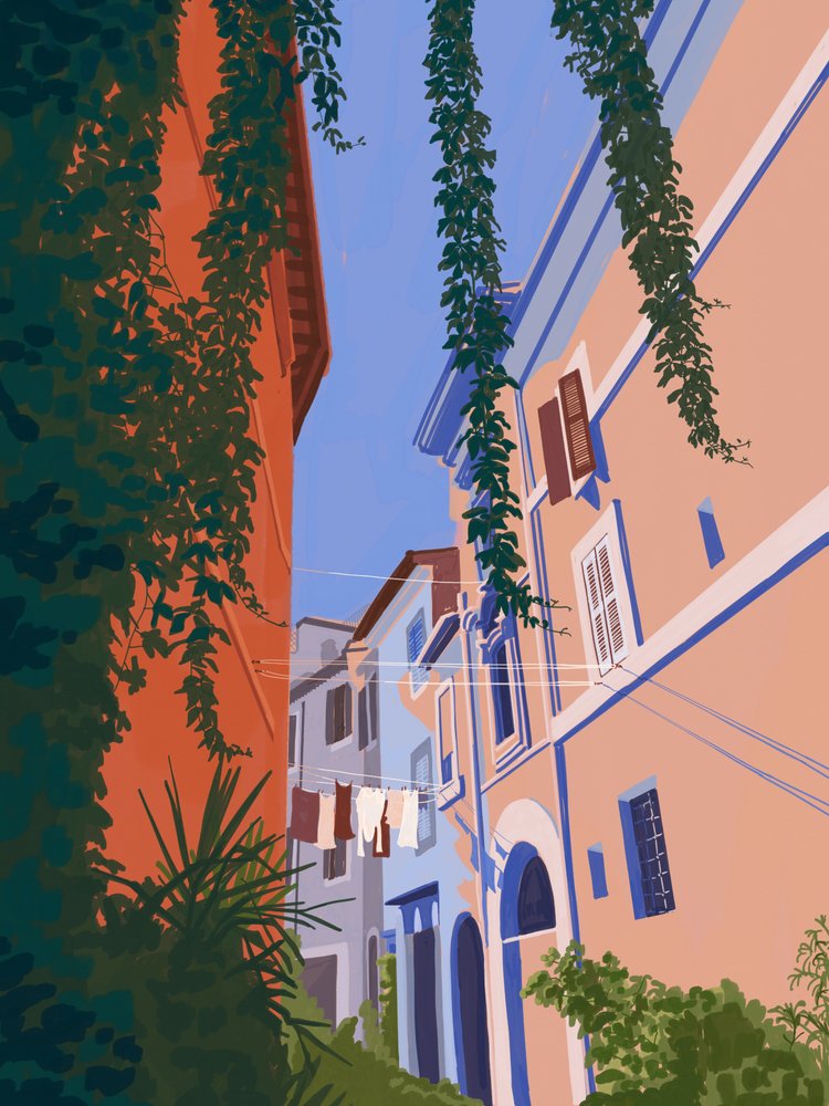 Charmerende europæisk gade af Goed Blauw