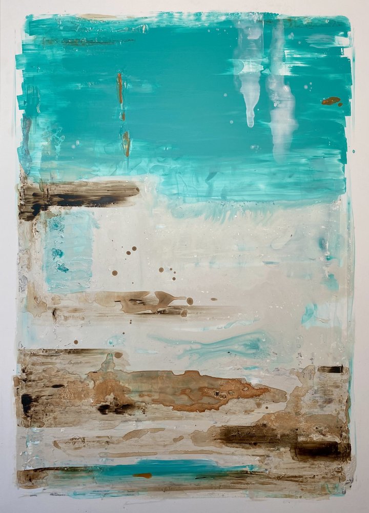 Abstrakt kunst med kyst-krikand af Gustaf Tidholm