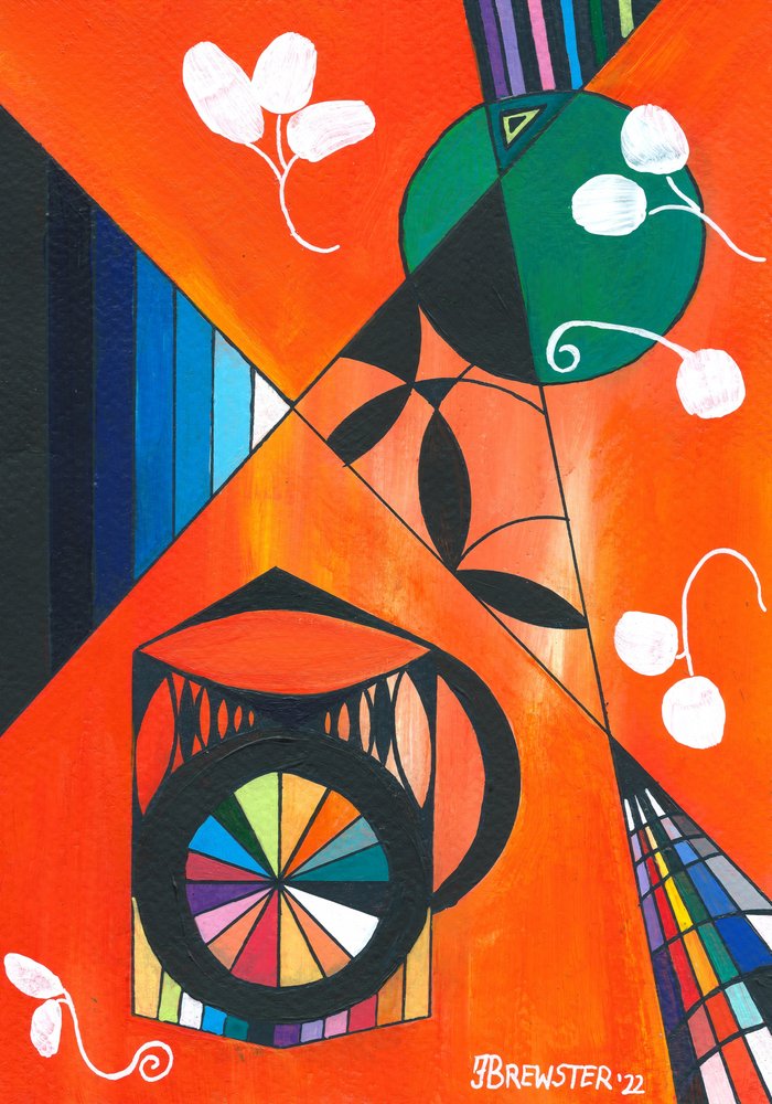 Livlig geometrisk komposition af Janine Brewster