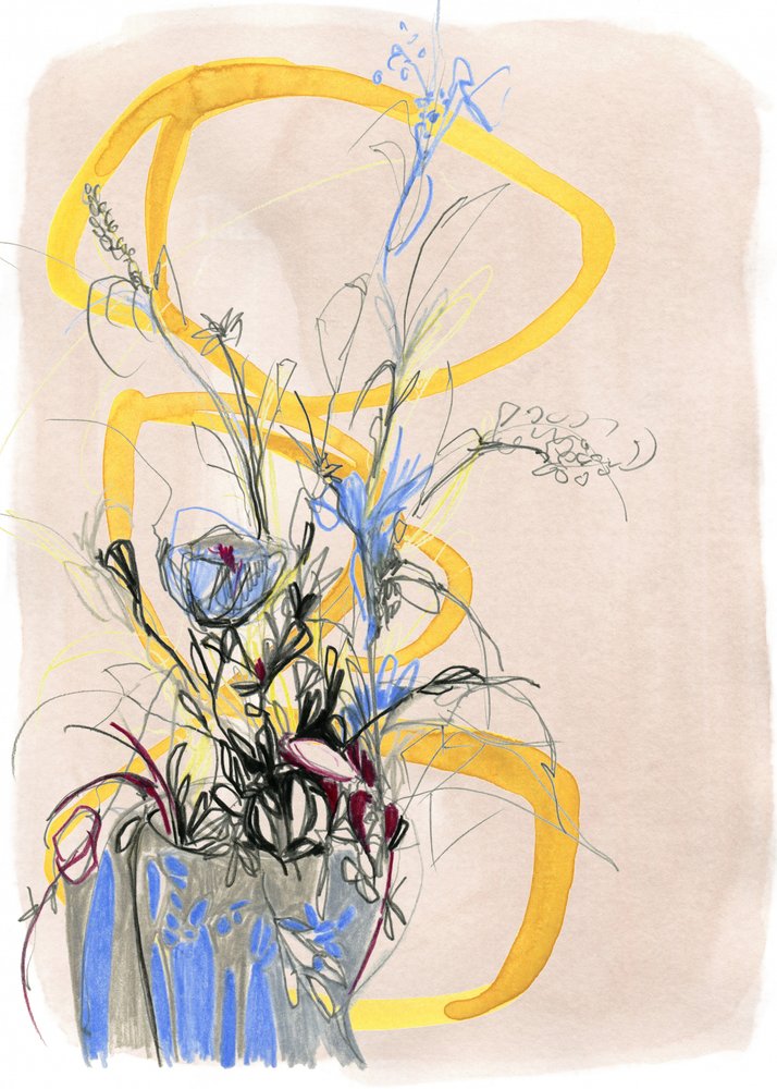 Abstrakt blomsterskitse af Jenja Braun