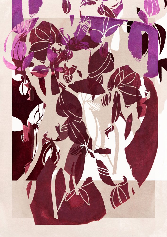 Abstrakte blomster i magenta af Jenja Braun