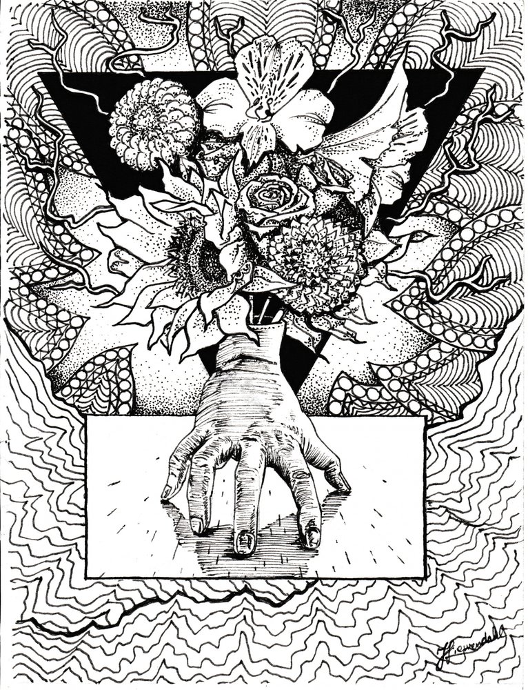 Surrealistisk blomsterrefleksion i hånden af Johan Liewendahl