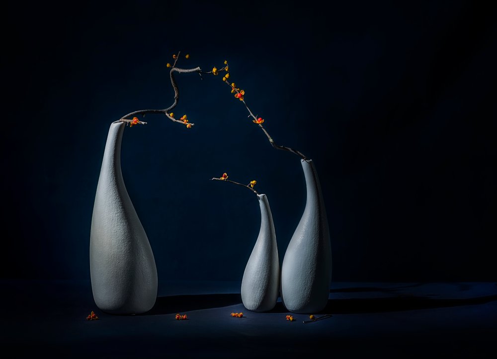 Elegante vaser med blomster af John-Mei Zhong