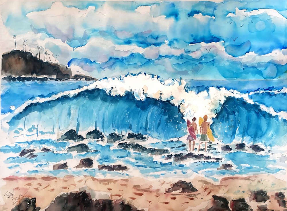 Surfere på Big Wave Beach af John Dunn