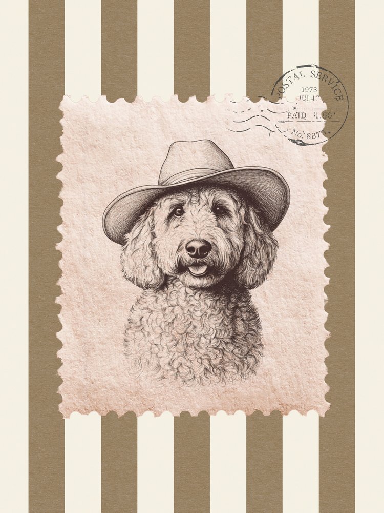 Goldendoodle-cowboy-frimærke af Jolly and Dash