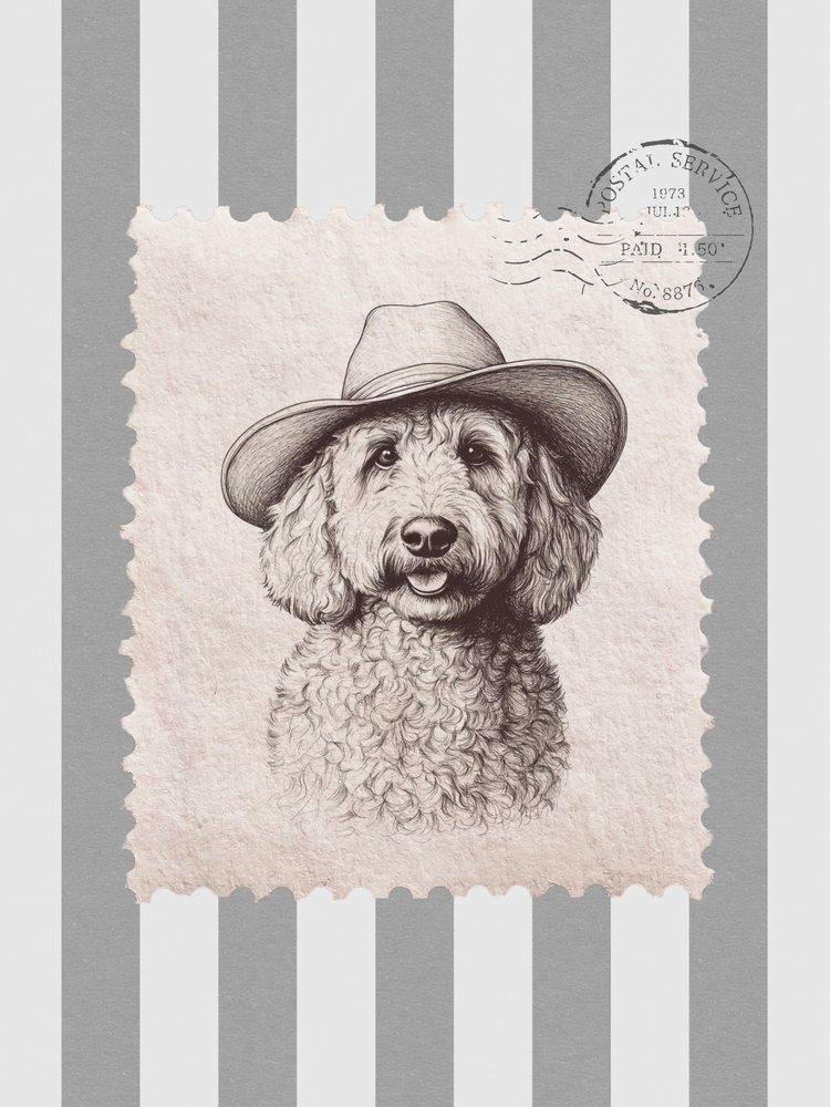 Goldendoodle-cowboy-frimærke af Jolly and Dash