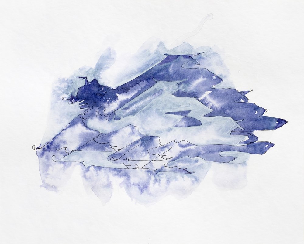 Blå akvarel-bjerge af Joshua Hoskins
