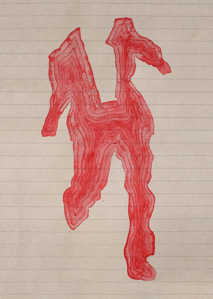 Rød konturfigur af Joshua Hoskins