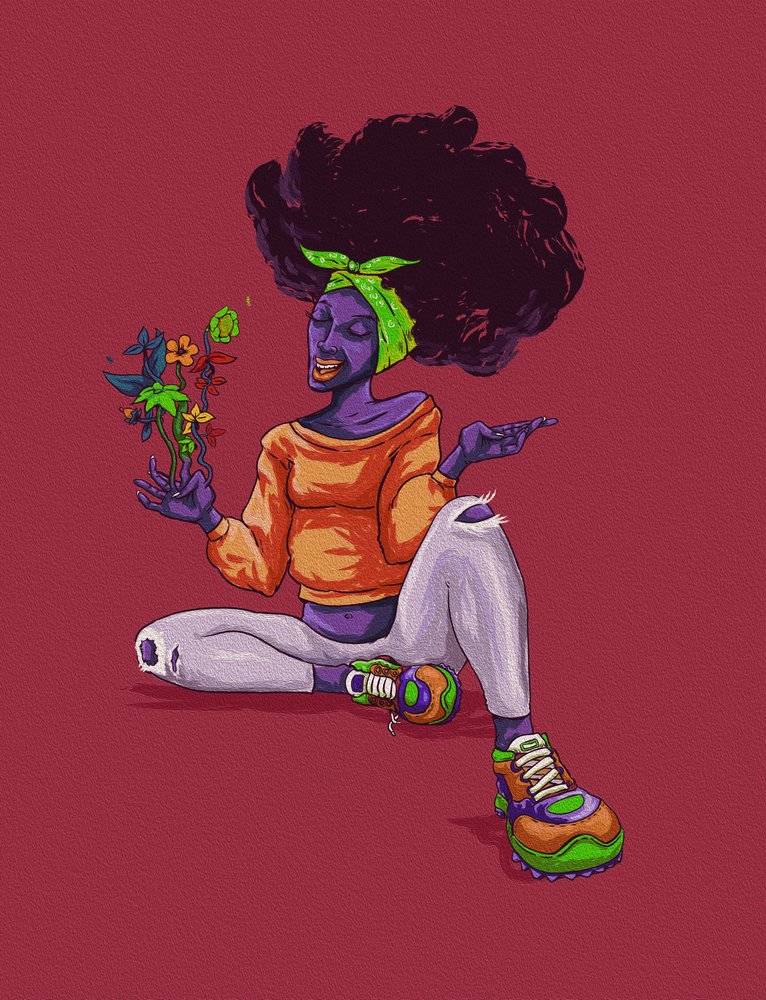Smilende afro med blomster af Joshua msonthe