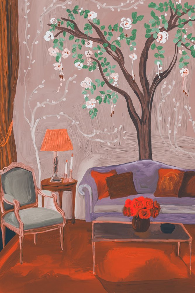 En stemningsfuld stue med blomster af Josie George