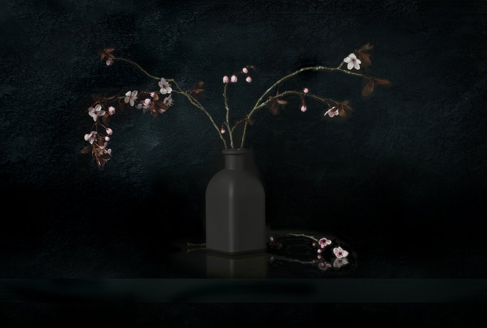 Stilleben med kirsebærblomster af Juan Antonio Palacios