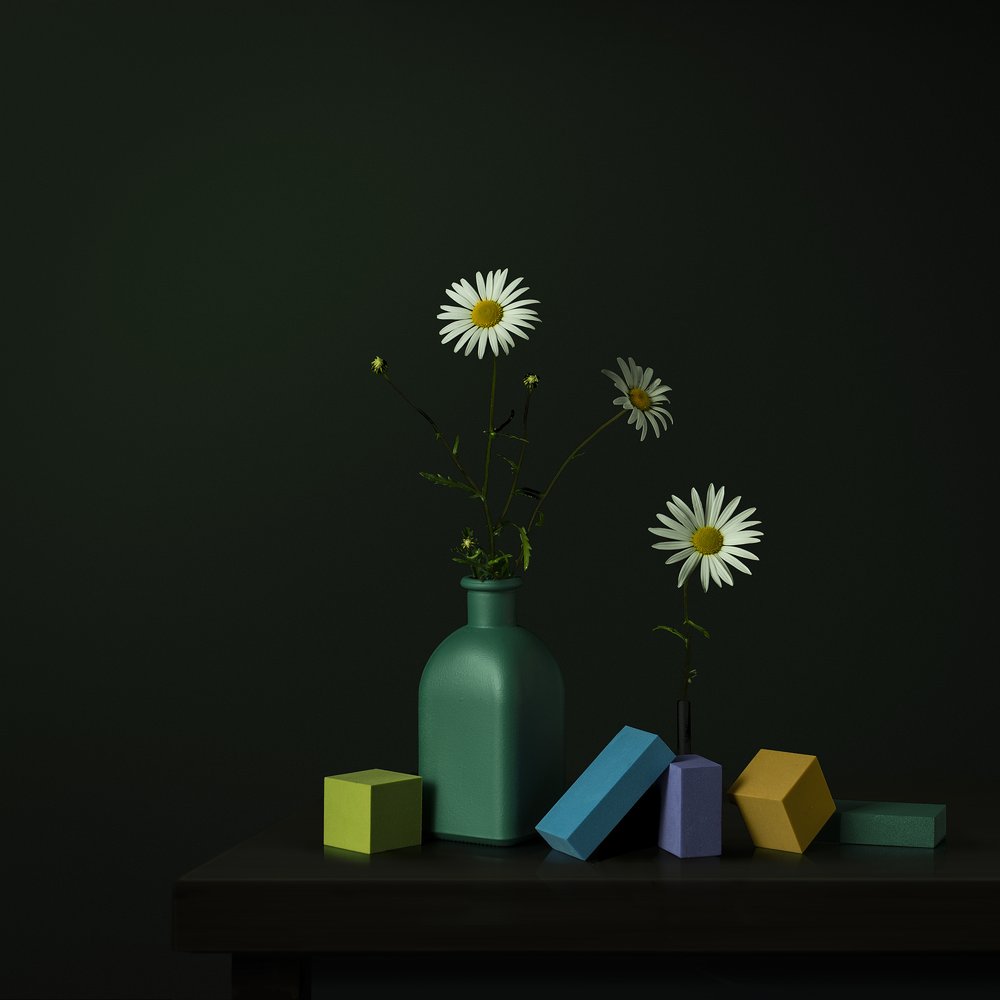 Daisy-vase med geometriske blokke af Juan Antonio Palacios