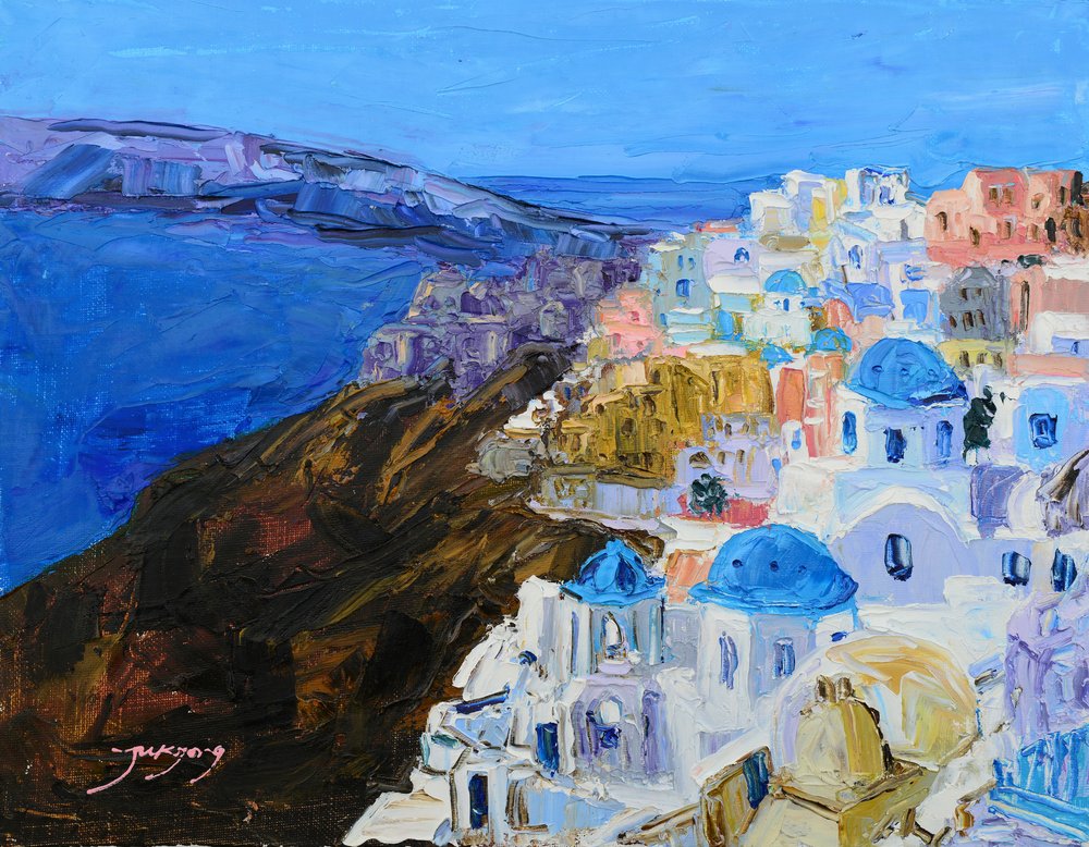 De blå kupler på Santorini af Jukyong Park