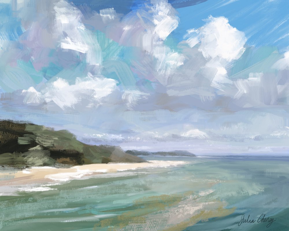 Fredfyldt strandscene af Julia Cheney