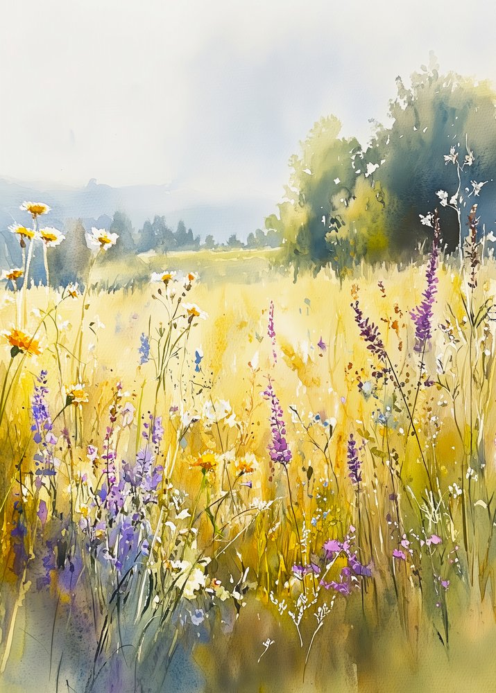 Solrig eng med vilde blomster af Justyna Jaszke