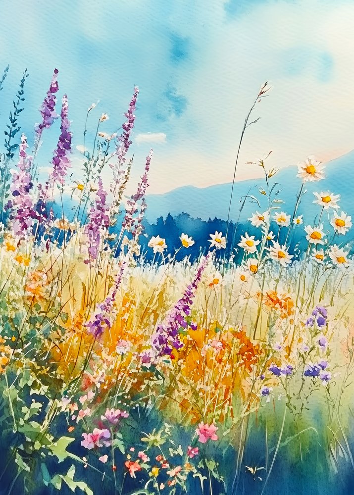 Farverig eng med vilde blomster af Justyna Jaszke