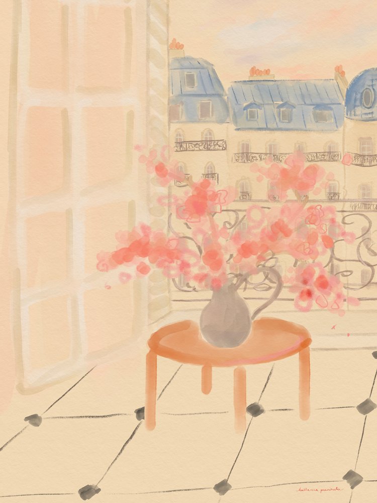 Kirsebærblomster i en parisisk lejlighed af Katharina Puritscher