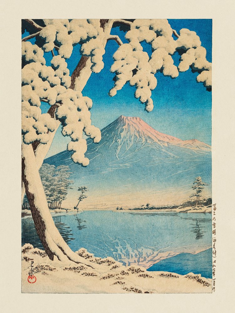 Fuji i sneen, Tagonoura (1932) af Kawase Hasui