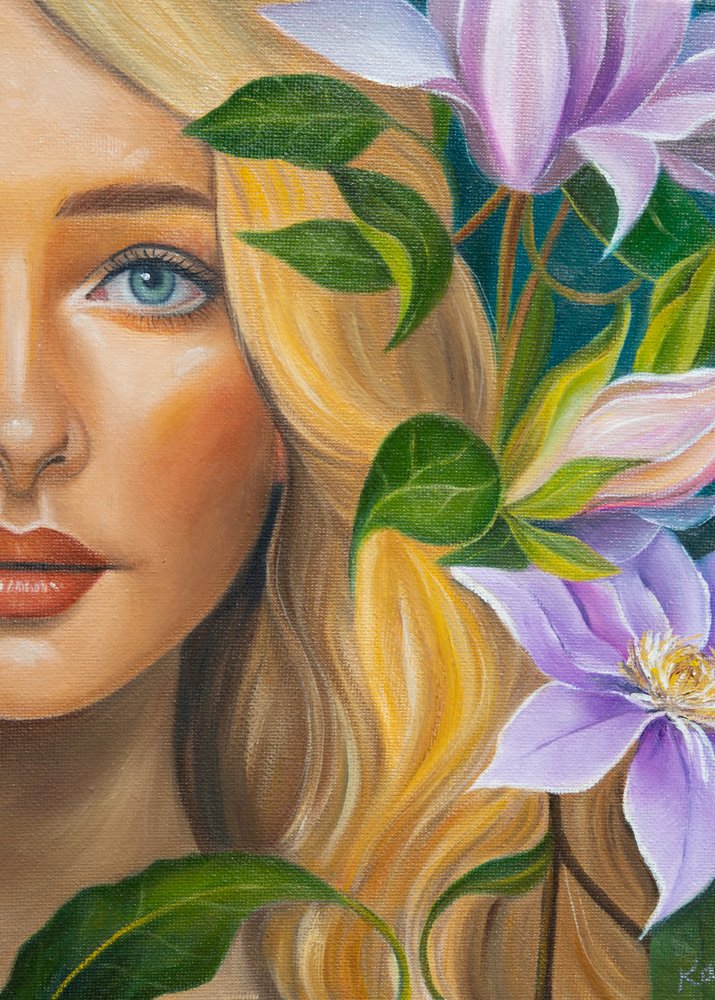 Blondine i blomsterportræt af Kay Shanley