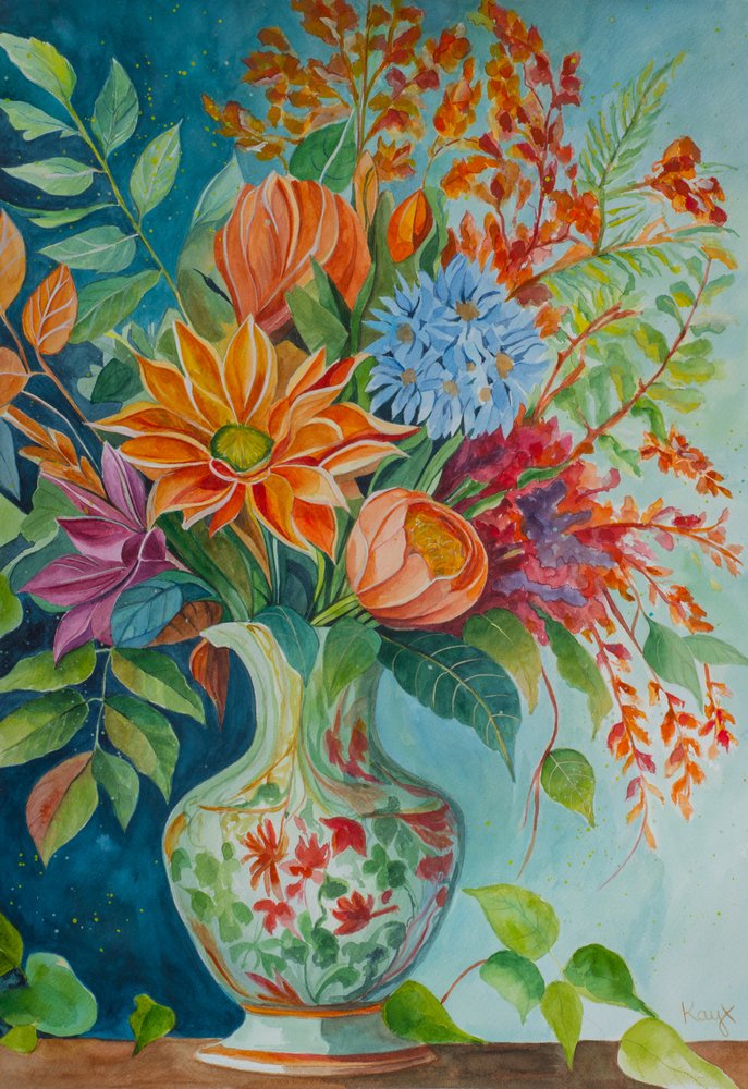 Farverig blomsterbuket af Kay Shanley