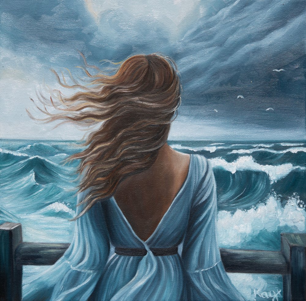 Kvinde, hav, storm af Kay Shanley