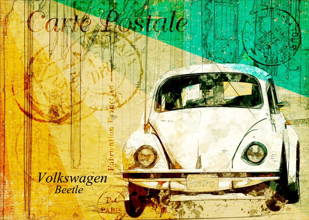 Postkort med klassisk Beetle af Lembayung senja studio [Vintage Poster]