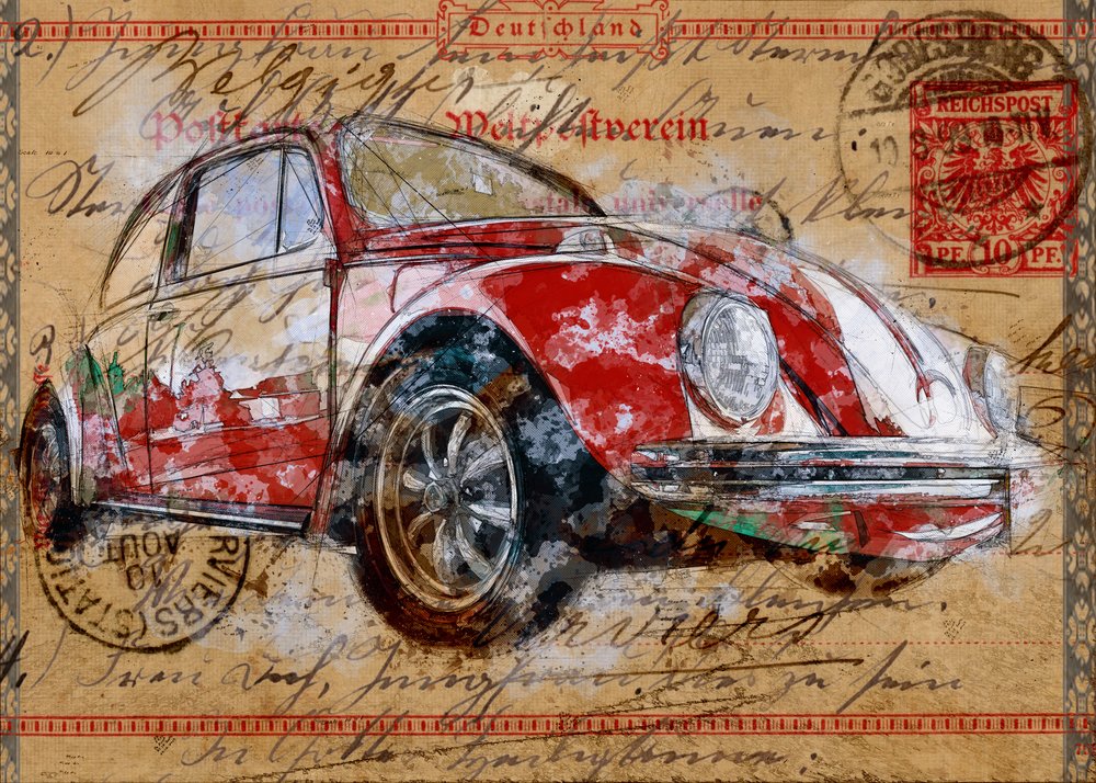 Postkort med klassisk Beetle af Lembayung senja studio [Vintage Poster]