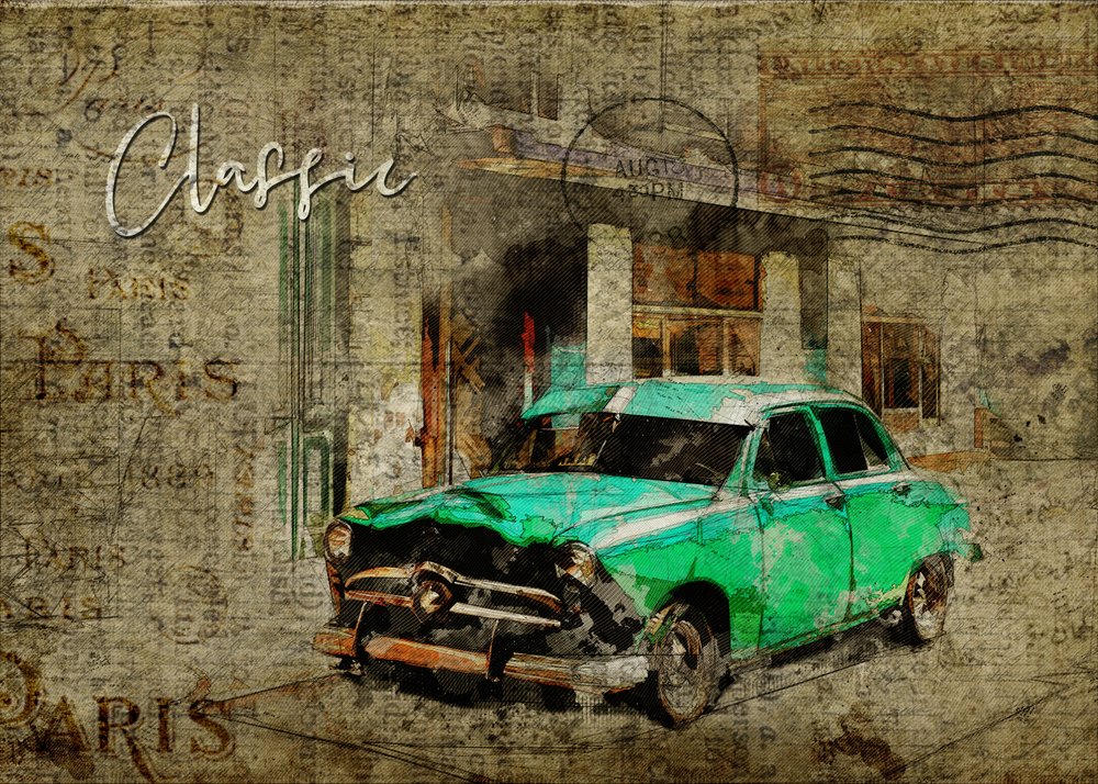 Klassisk grøn bil fra Paris af Lembayung senja studio [Vintage Poster]